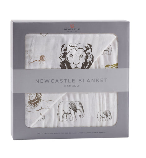 Hear Me Roar Lion and Rhinos and Elephants Bamboo Newcastle Blanket