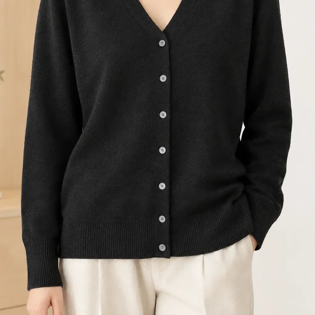 Diantha Fine Cardigan — Black lower garment detail