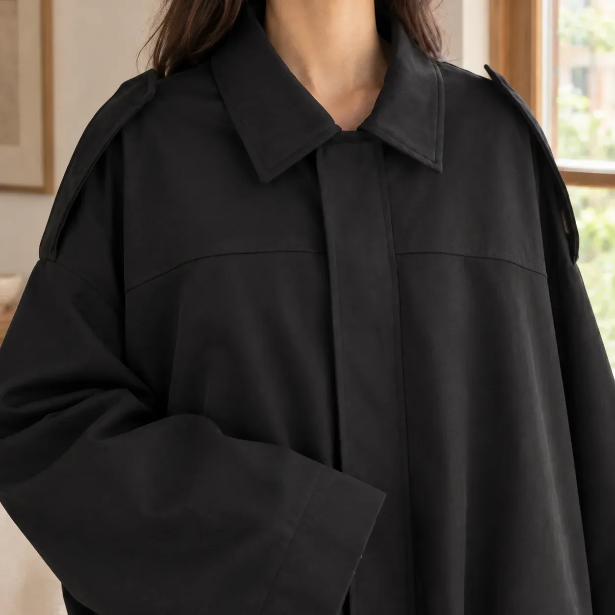 Amabel Cropped Bomber — Black construction detail