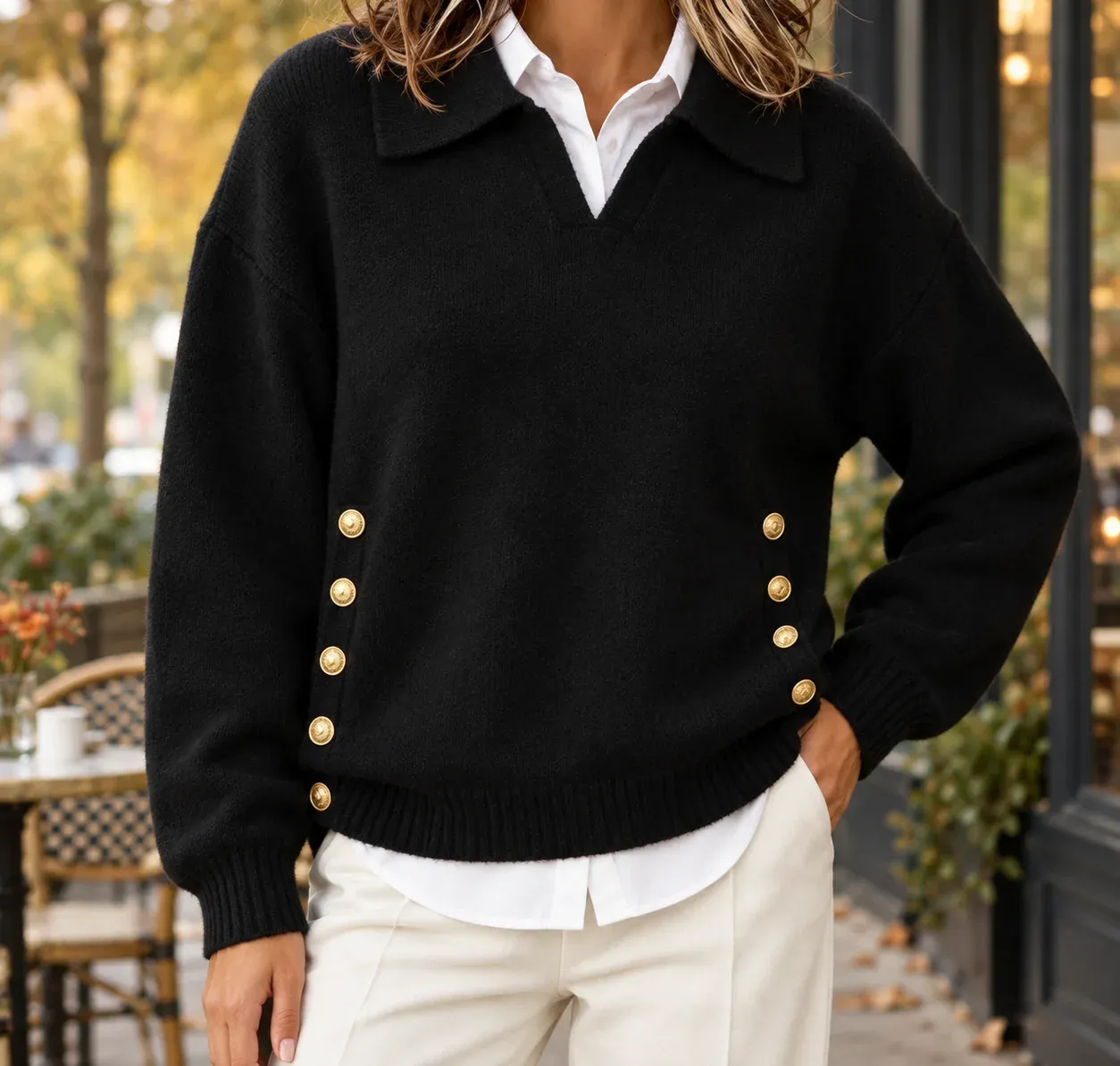 Leila-Louise Button-Trim Sweater — photograph 1