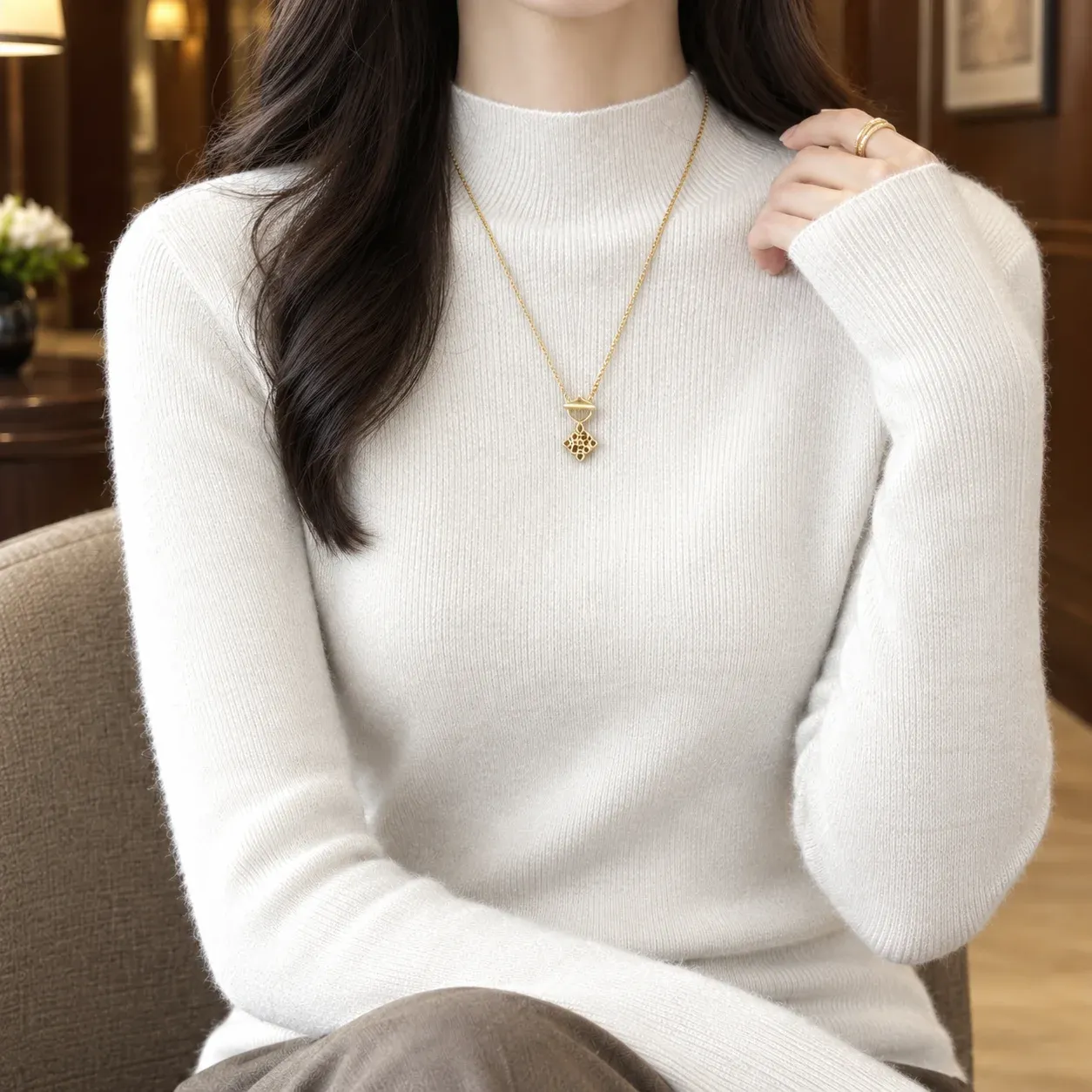 Brigitte Mockneck Sweater — White construction detail
