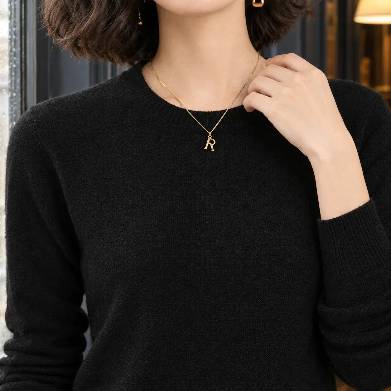 Alvina Crewneck Sweater — Black construction detail