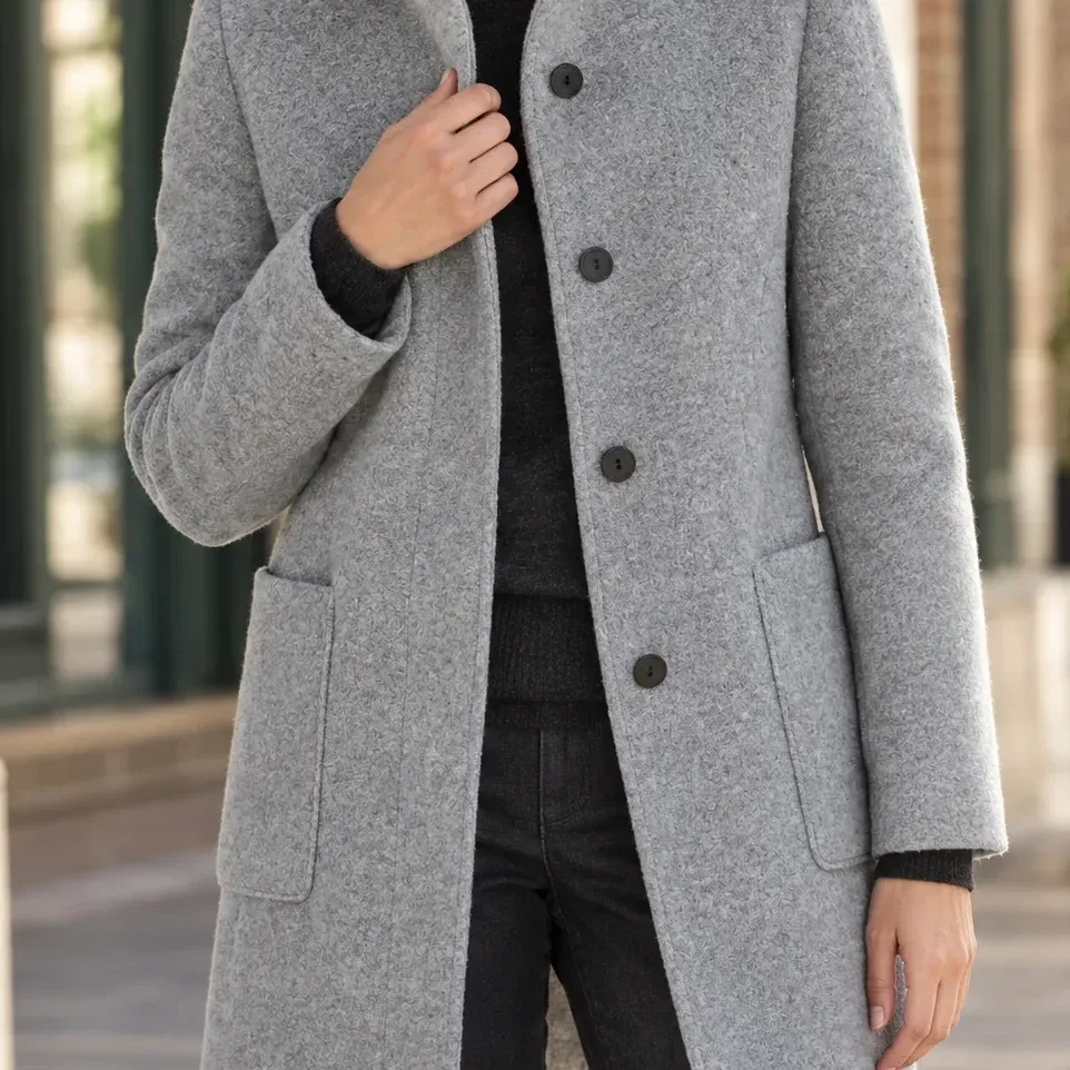 Ashley Stand Coat — Light Gray construction detail