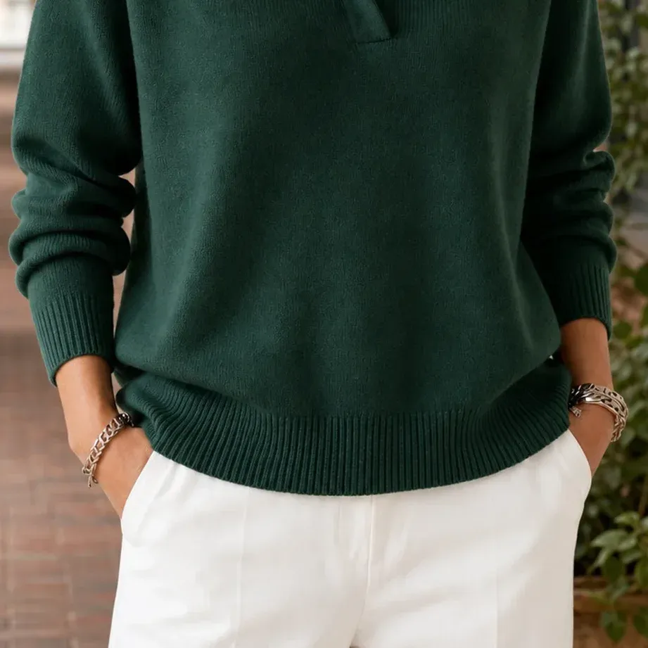 Freya Shawl Sweater — Green lower garment detail