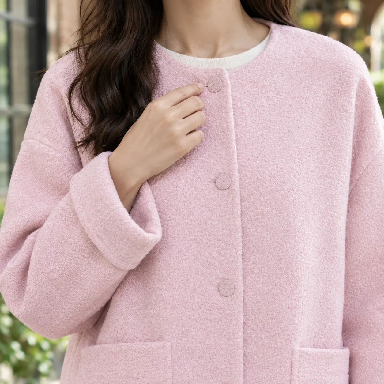 Angelique Textured Jacket — Pink construction detail
