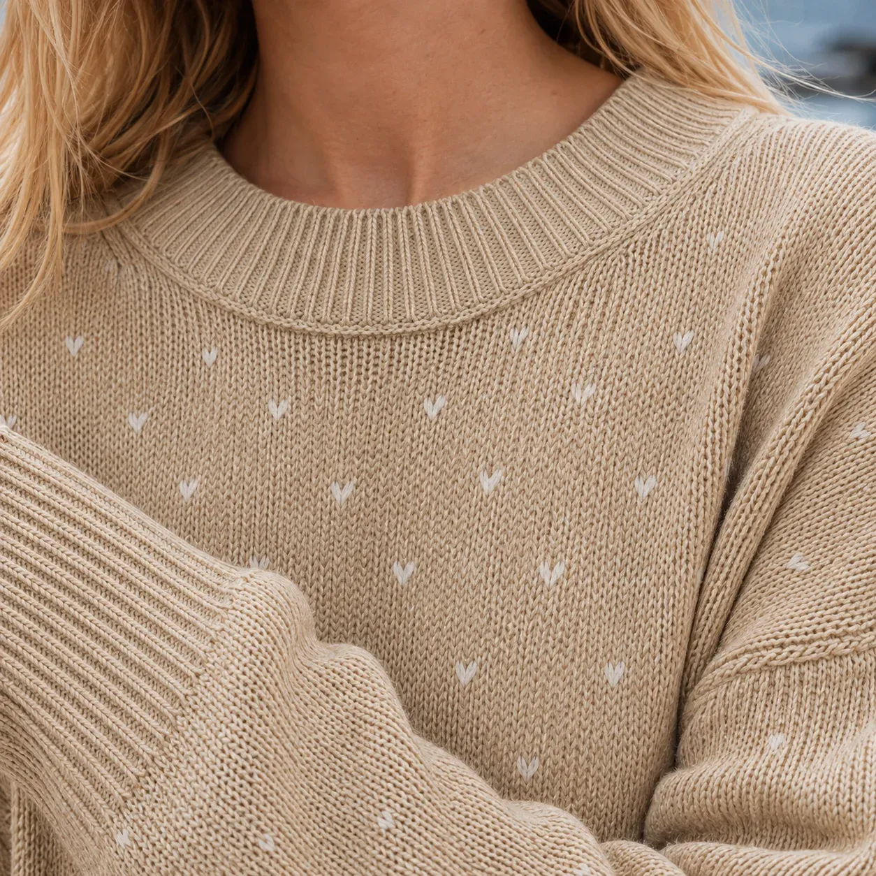 Pippa Heart Sweater — Khaki source construction detail