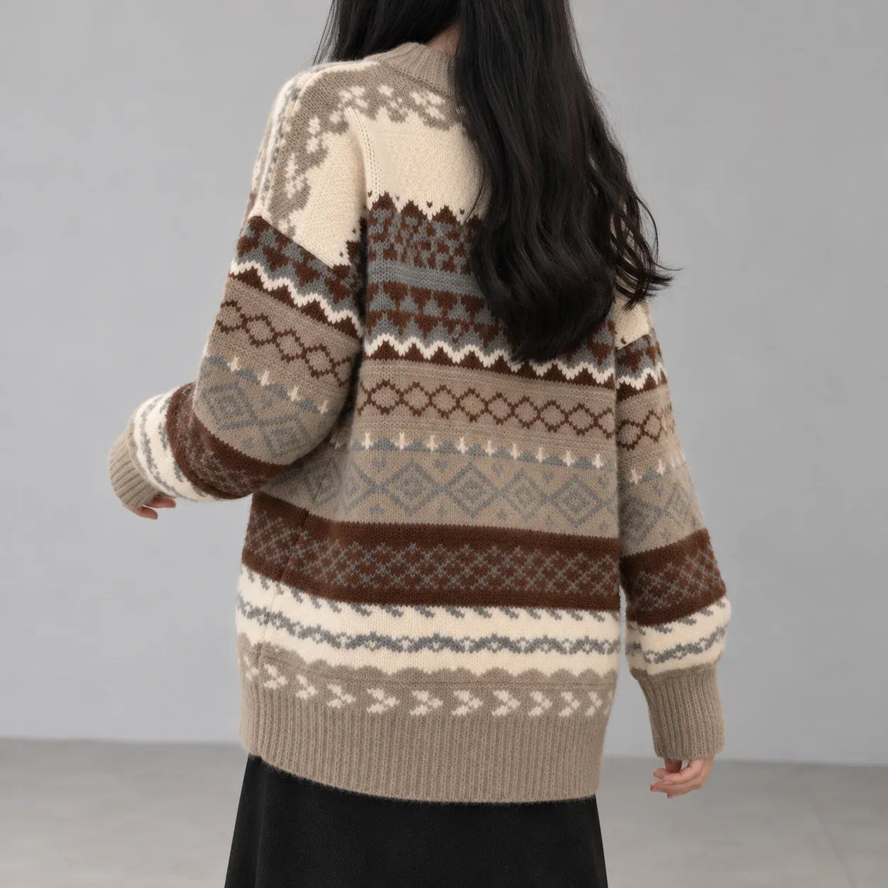 Cora Geometric Knit Sweater, source-supported side or rear worn fit