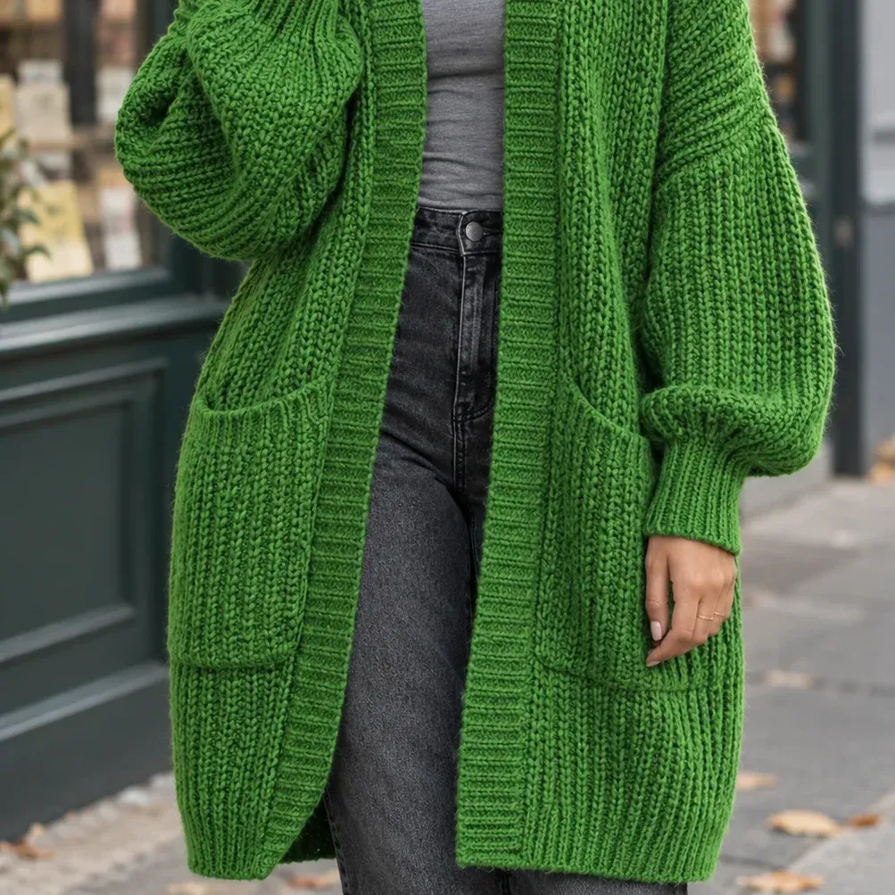 Agnes Long Cardigan — Green alternate view