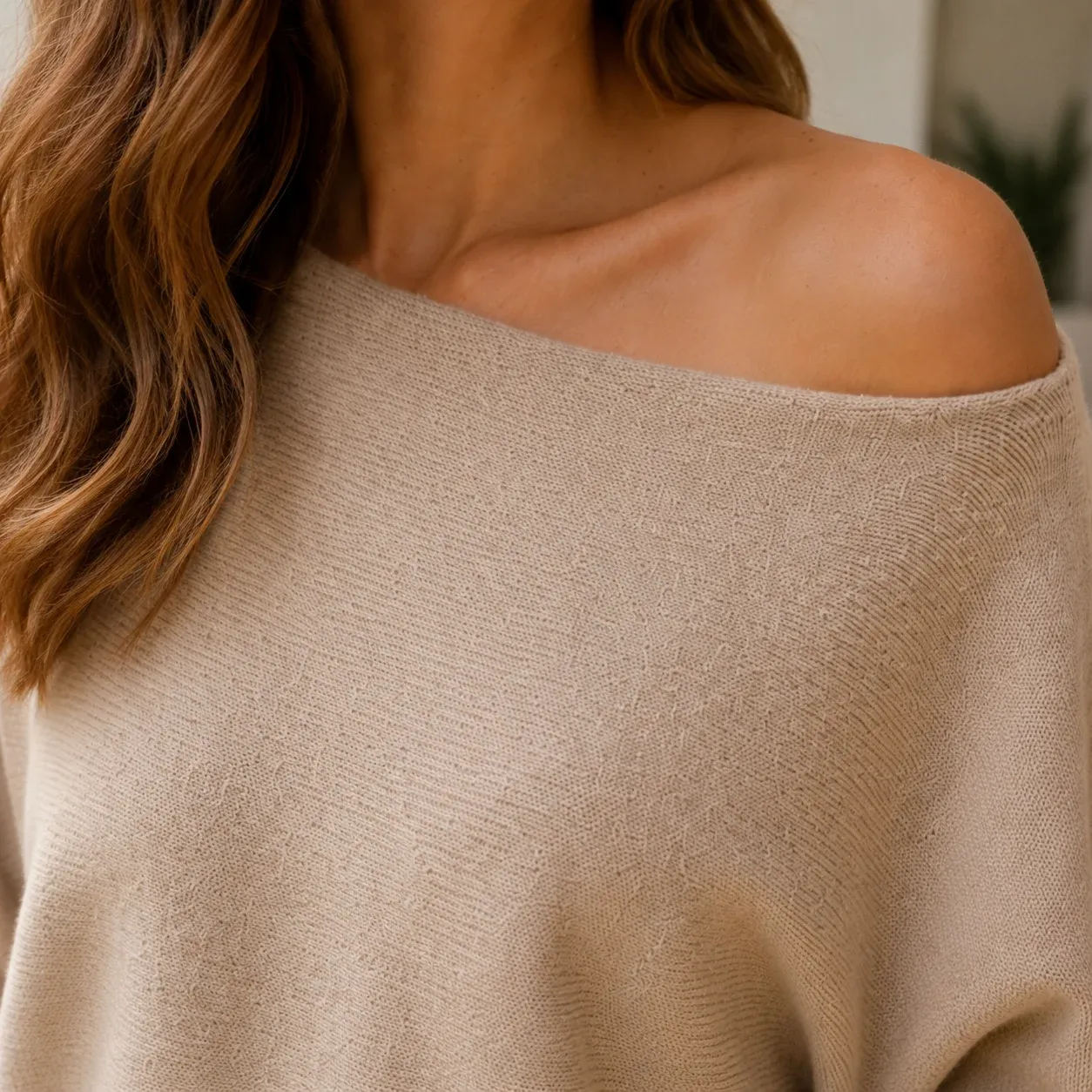 Astrid Asymmetric Sweater — Beige construction detail