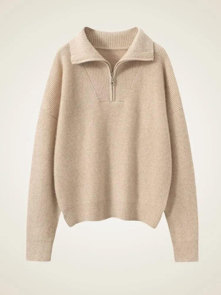 Isavelle Zip-Neck Sweater — Beige