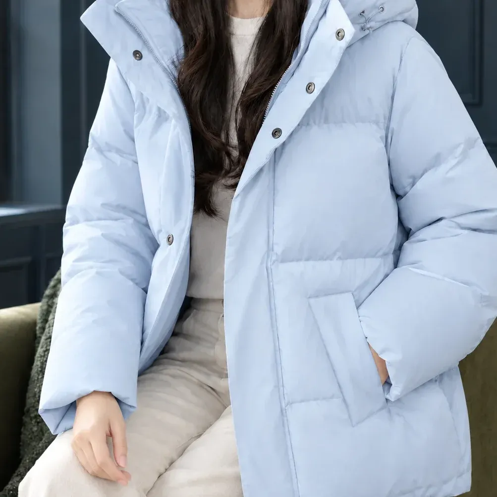 Laurel Hooded Puffer — Sky Blue construction detail