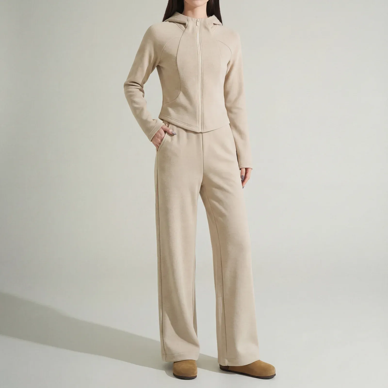 Rhea Brushed Knit Set — Beige worn view