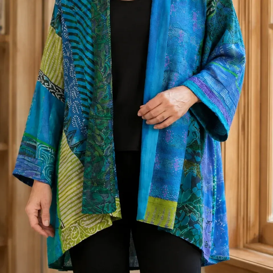 Fenna Patchwork Cardigan — Blue lower garment detail