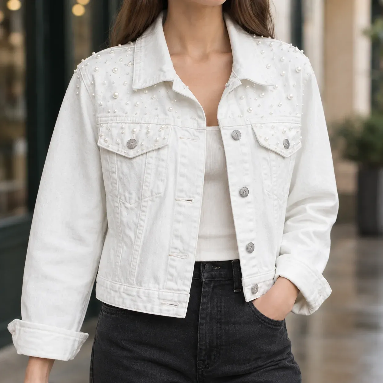 Annabelle Beaded Jacket — White construction detail