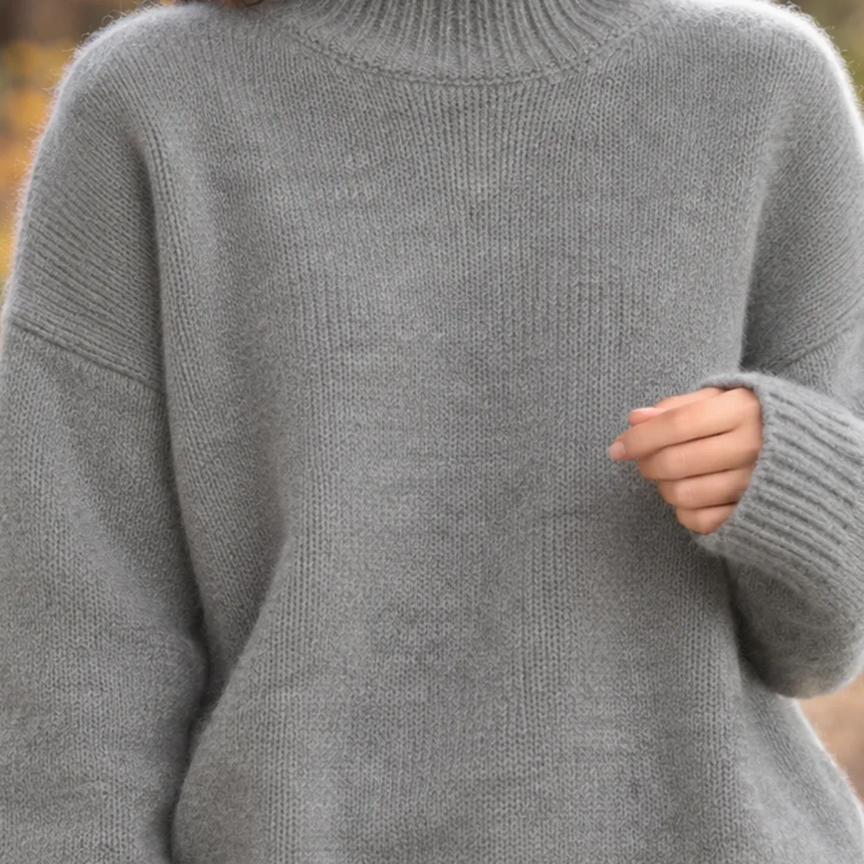 Brooke High-Neck Sweater — Gray construction detail