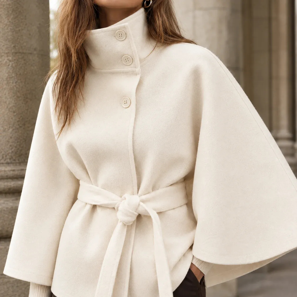 Apolline Belted Cape — White construction detail