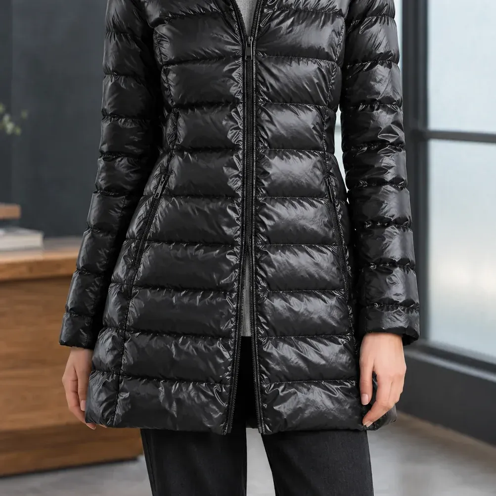 Molly Long Puffer — Black garment detail