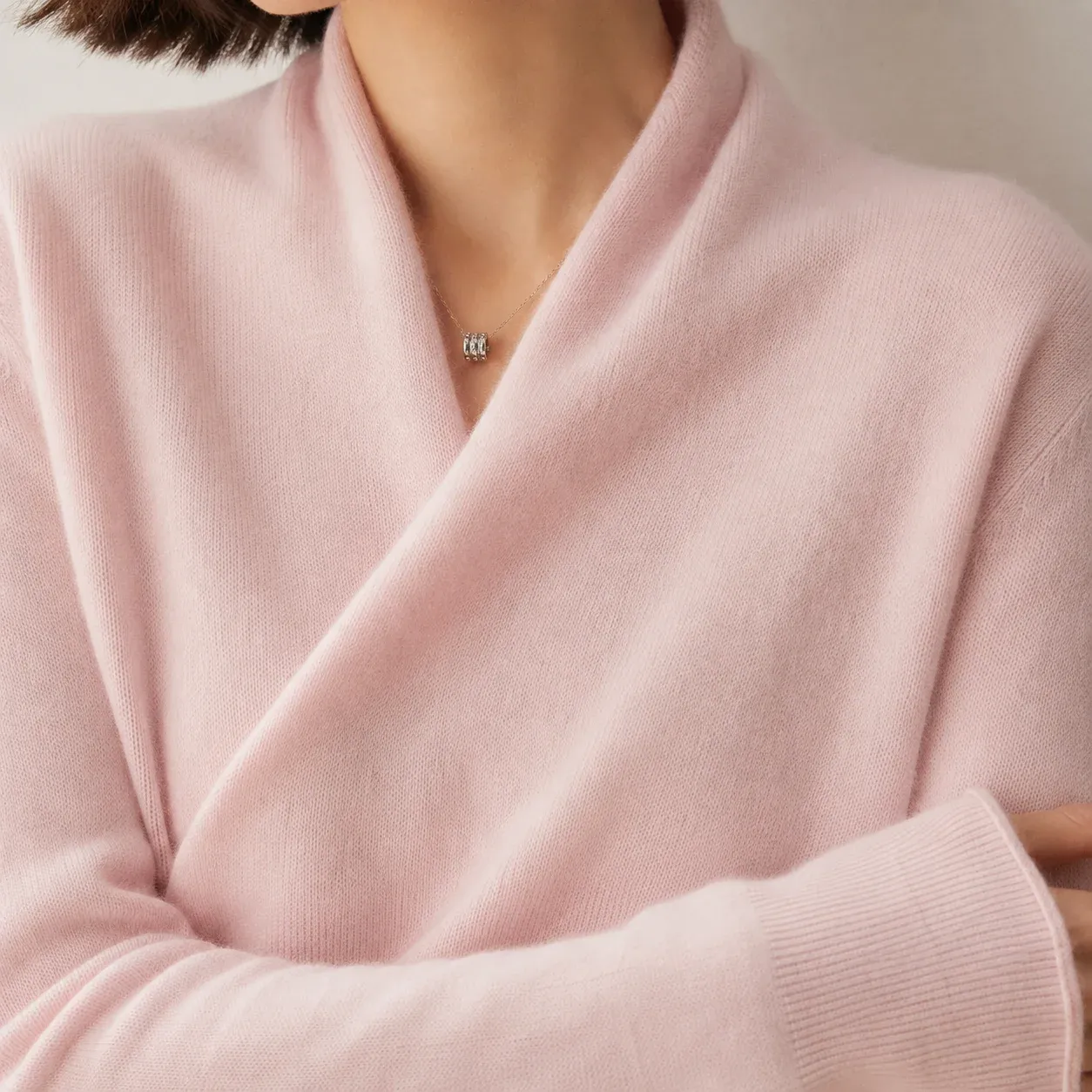 Anais Wrap-Neck Sweater — Pink construction detail