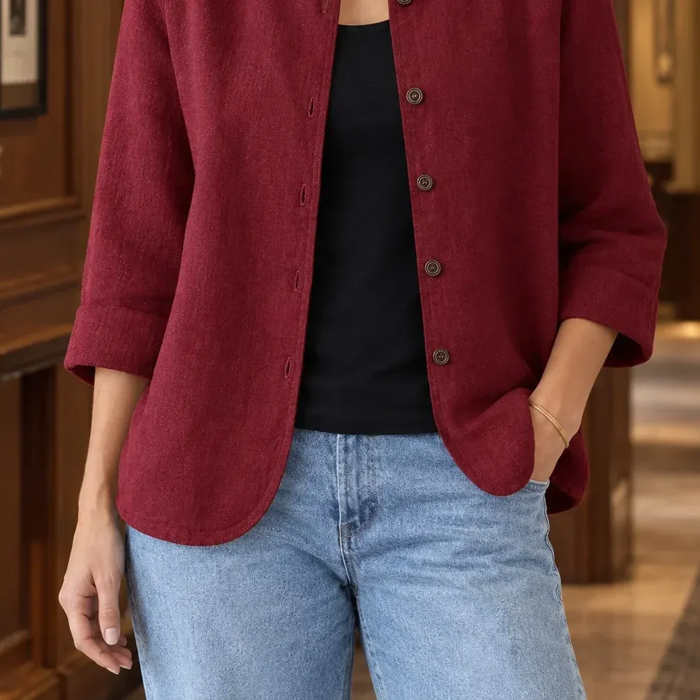 Mabel Button Jacket — Red garment detail