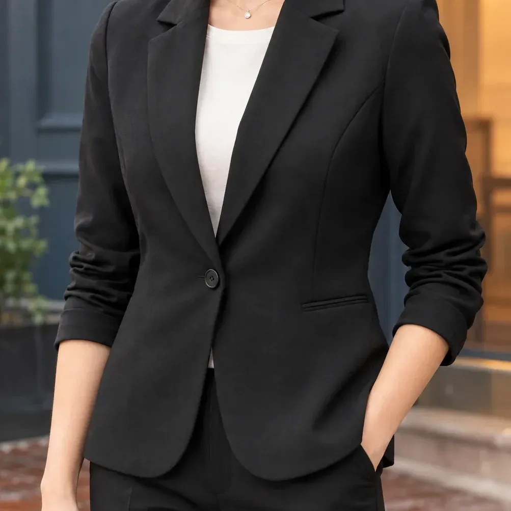 Alba Tailored Blazer — Black construction detail