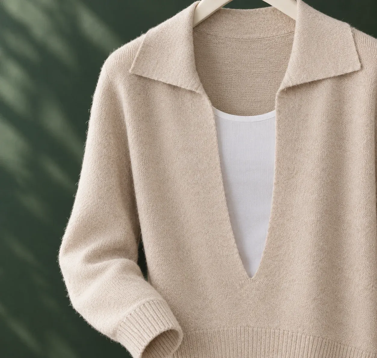 Leontine Inset Collar Sweater — Apricot construction detail