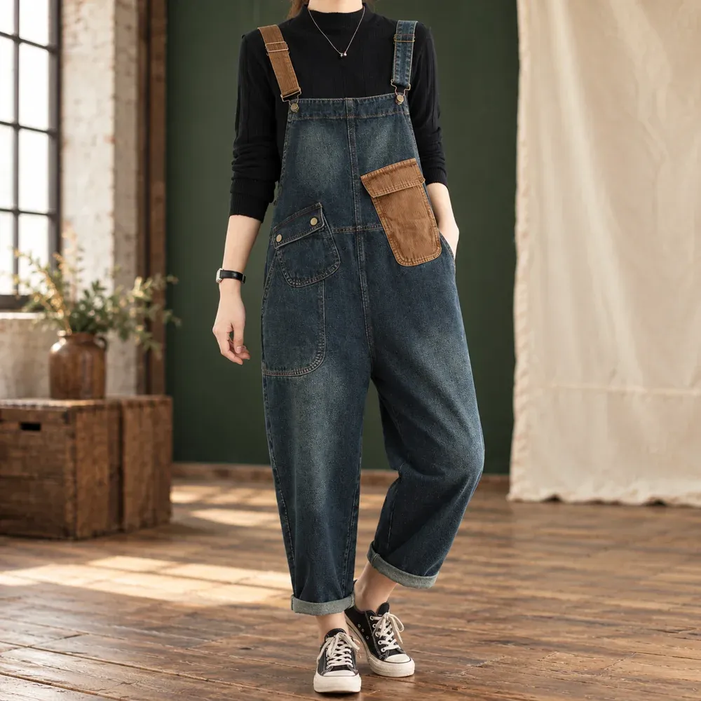 Celestine Denim Overalls — front worn view