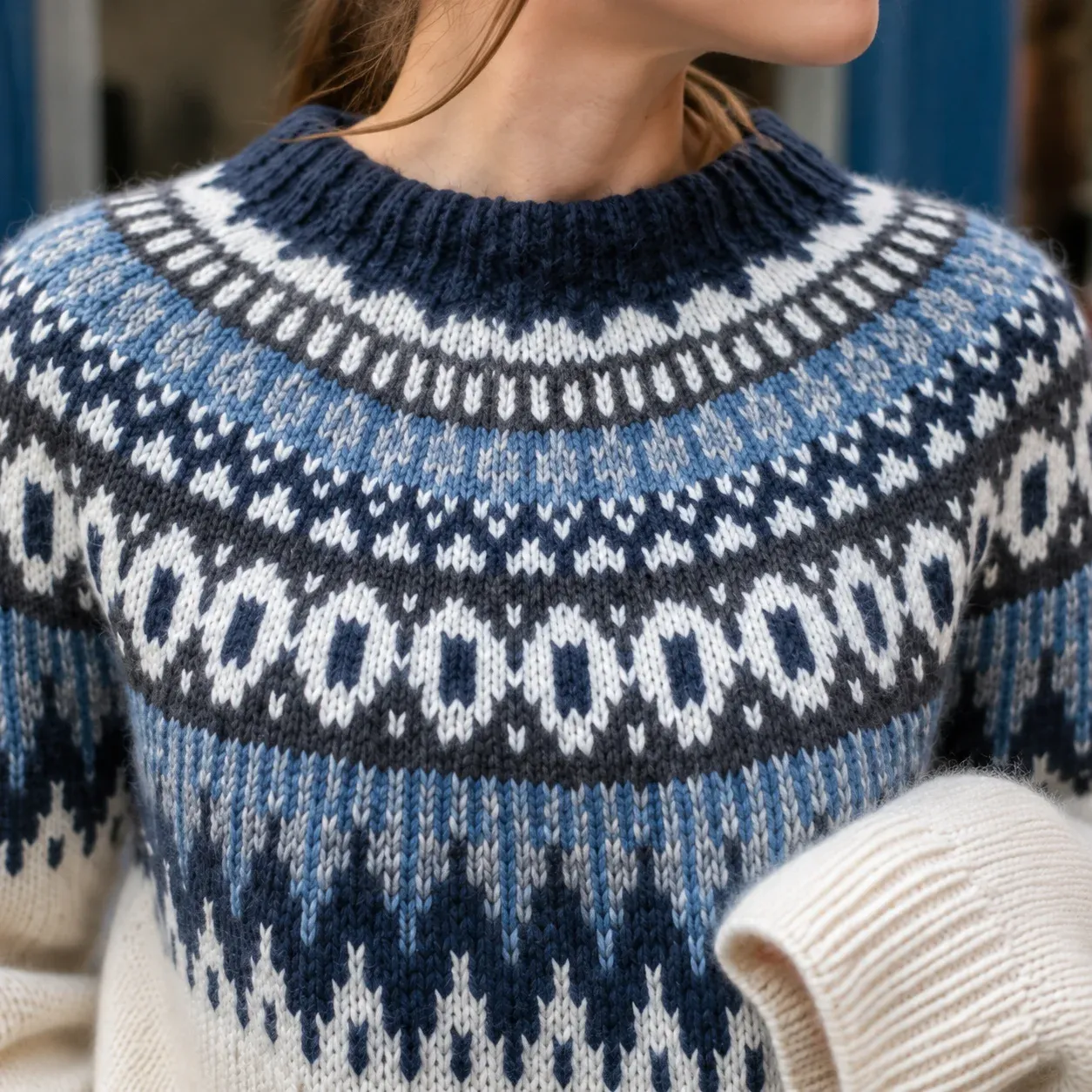 Dahlia Fair Isle Sweater — Beige construction detail