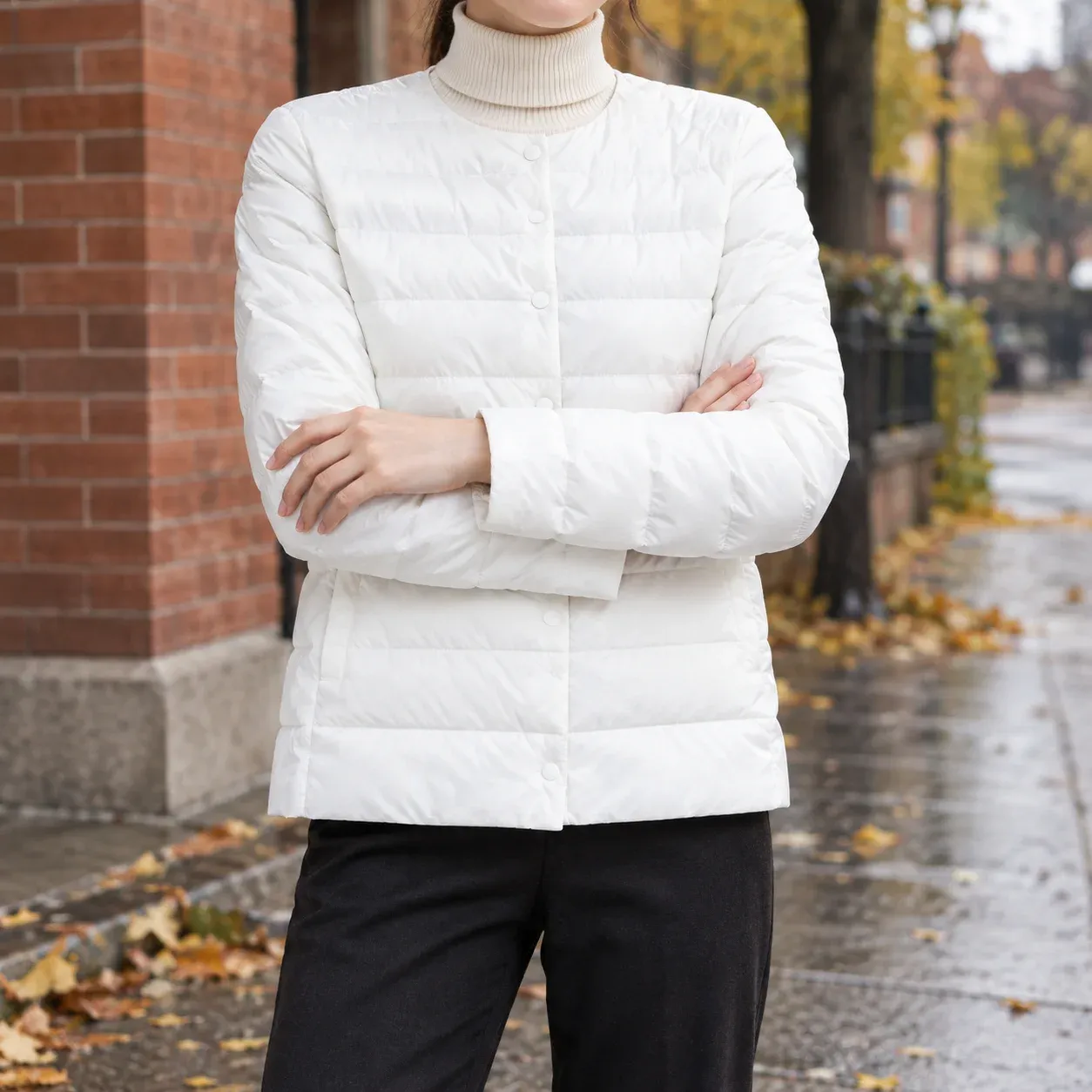 Oriane Quilted Jacket — White worn view