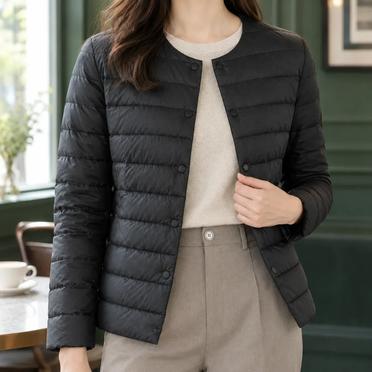 Amabel Quilted Jacket — Black construction detail