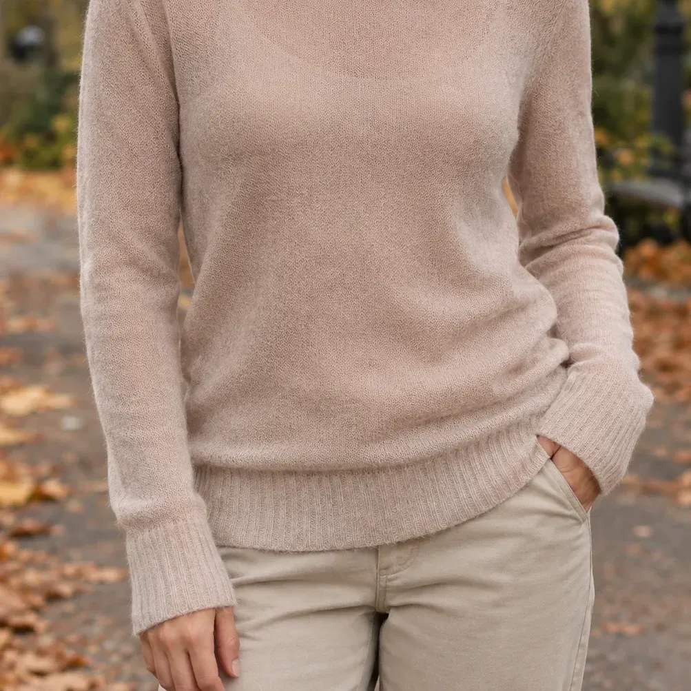 Adrienne Sheer Knit — Beige lower garment detail