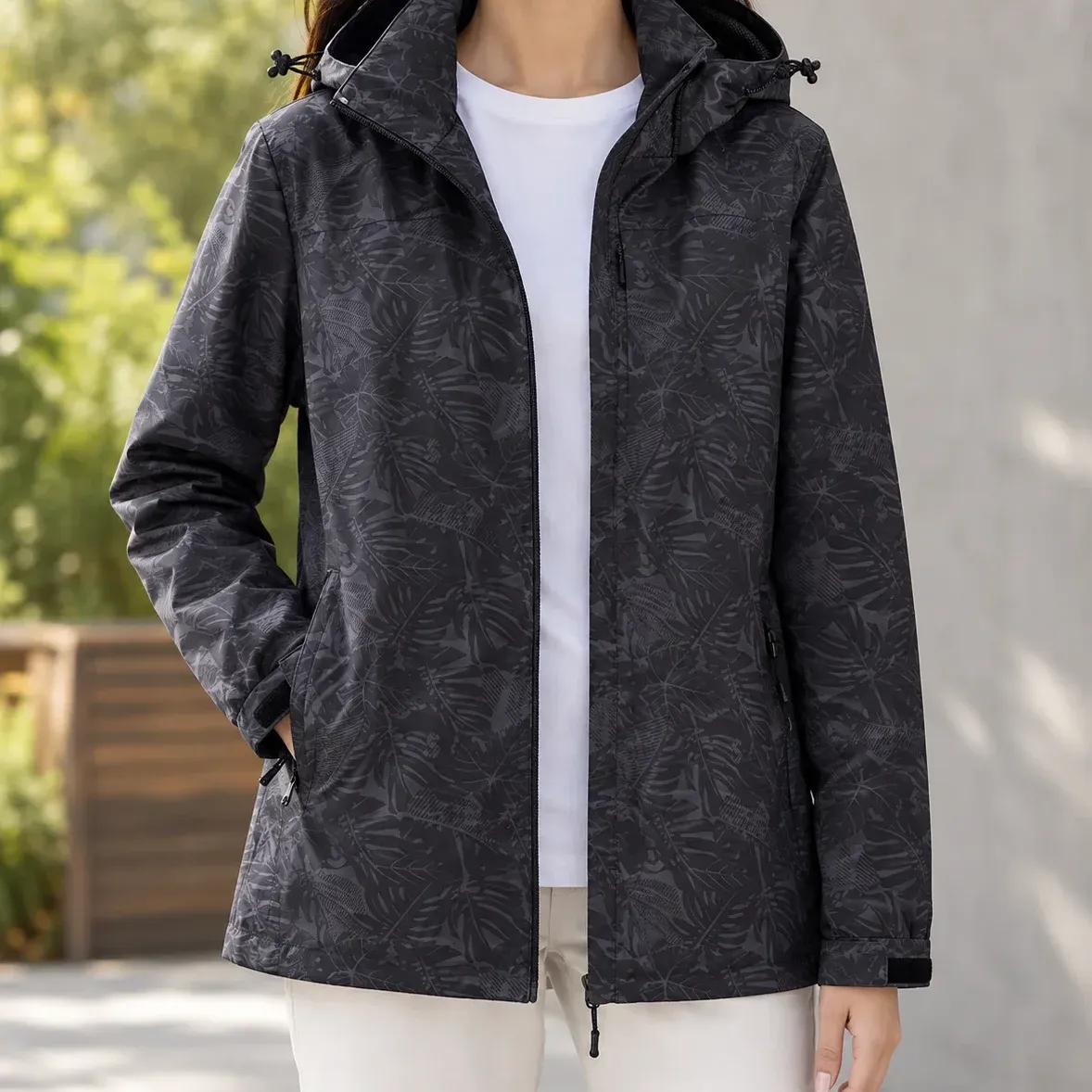 Valeria Printed Jacket — Black cropped fit view