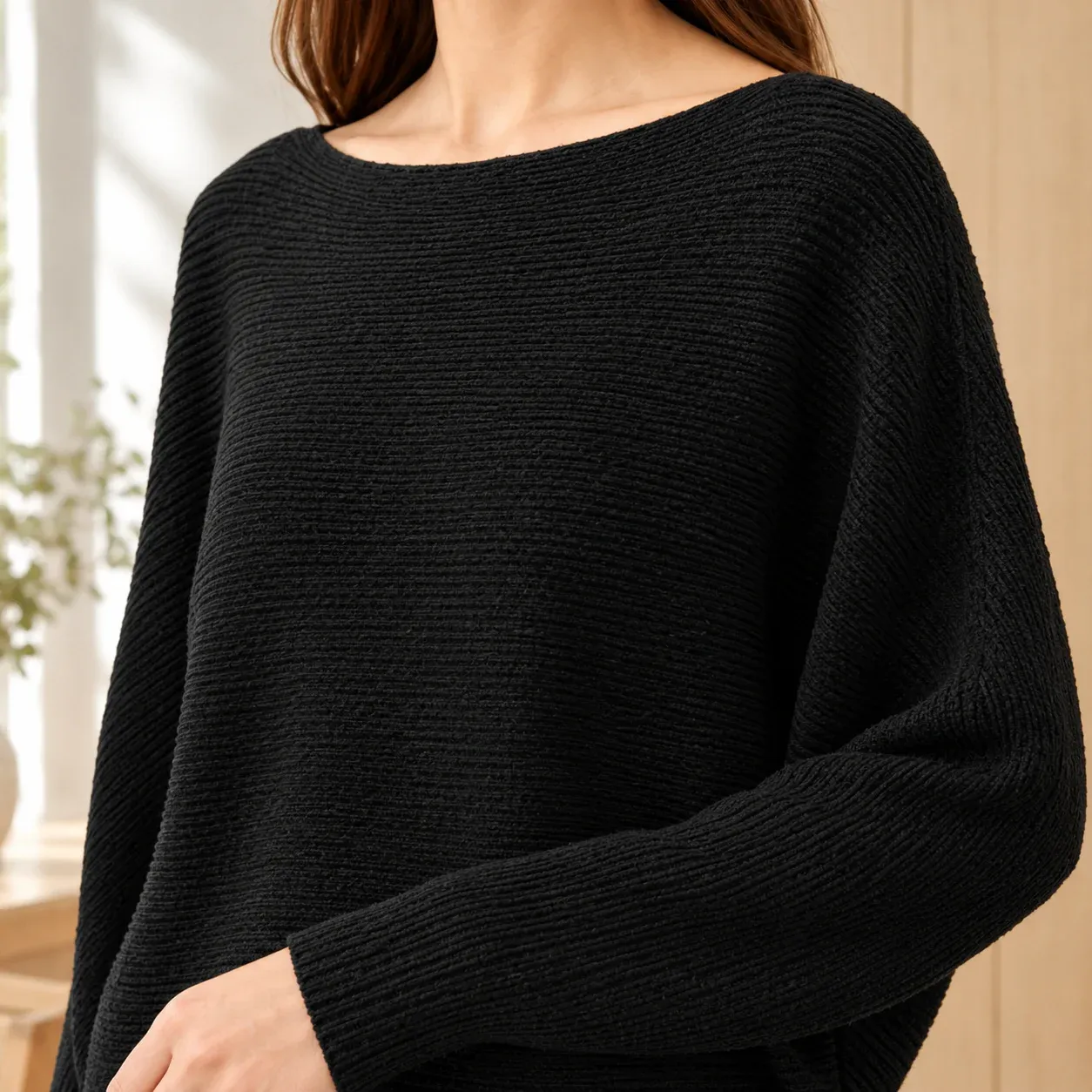 Cordelia Boatneck Sweater — Black construction detail