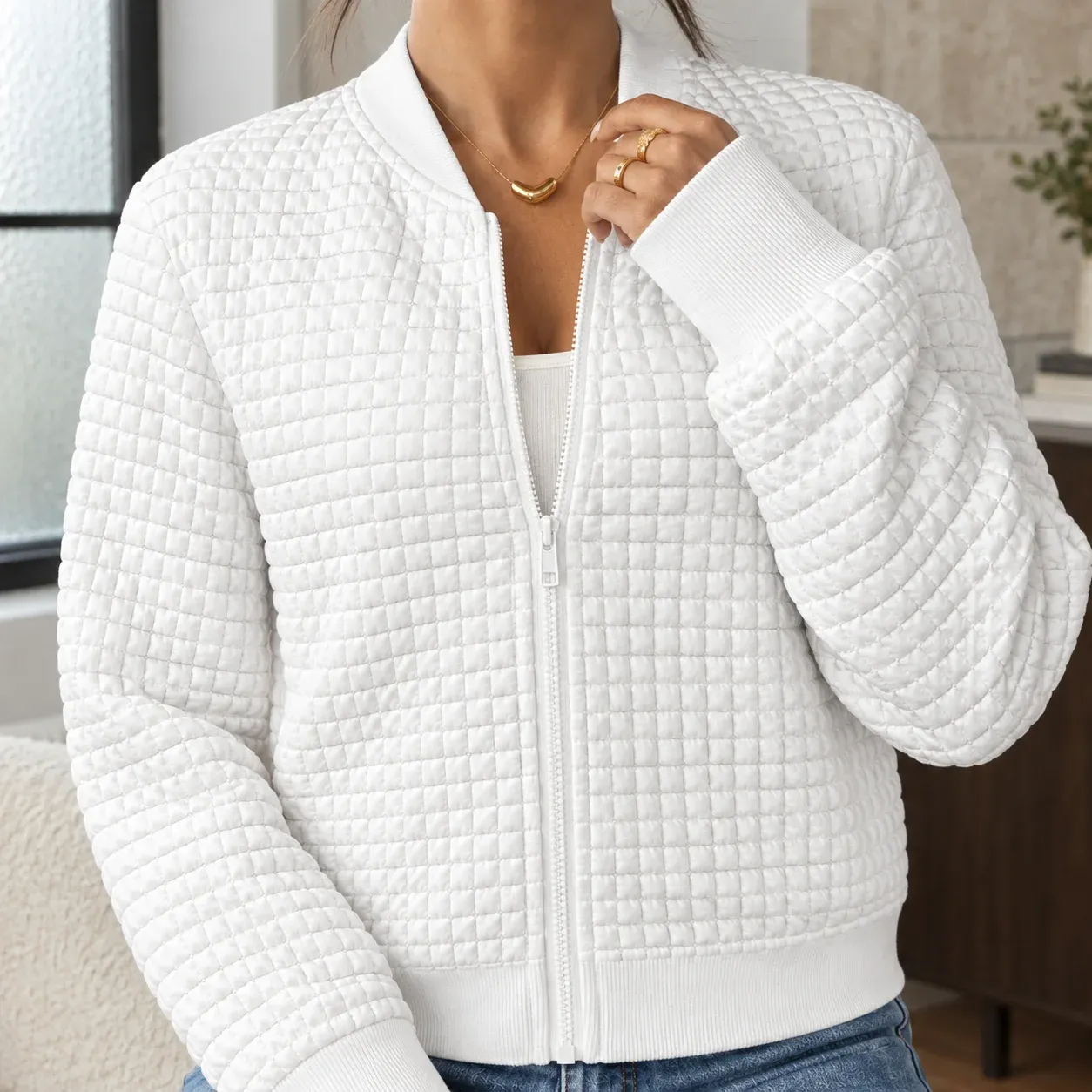 Isabelle Grid Jacket — White construction detail