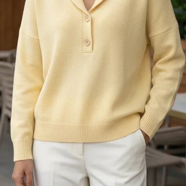 Camille Shawl Sweater — Yellow lower garment detail