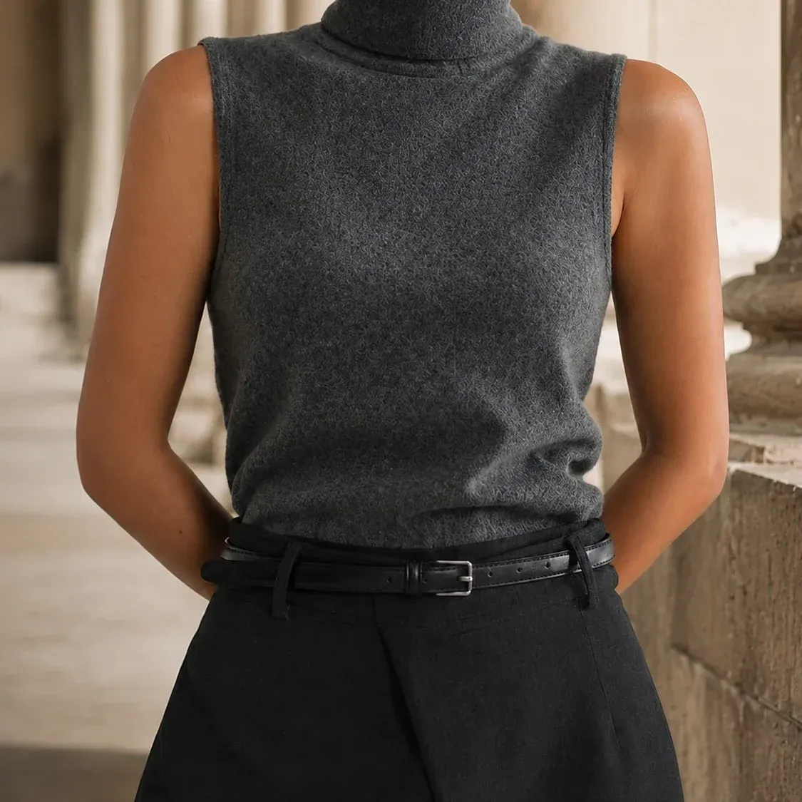 Sabine Knit Vest — Dark Gray cropped fit view
