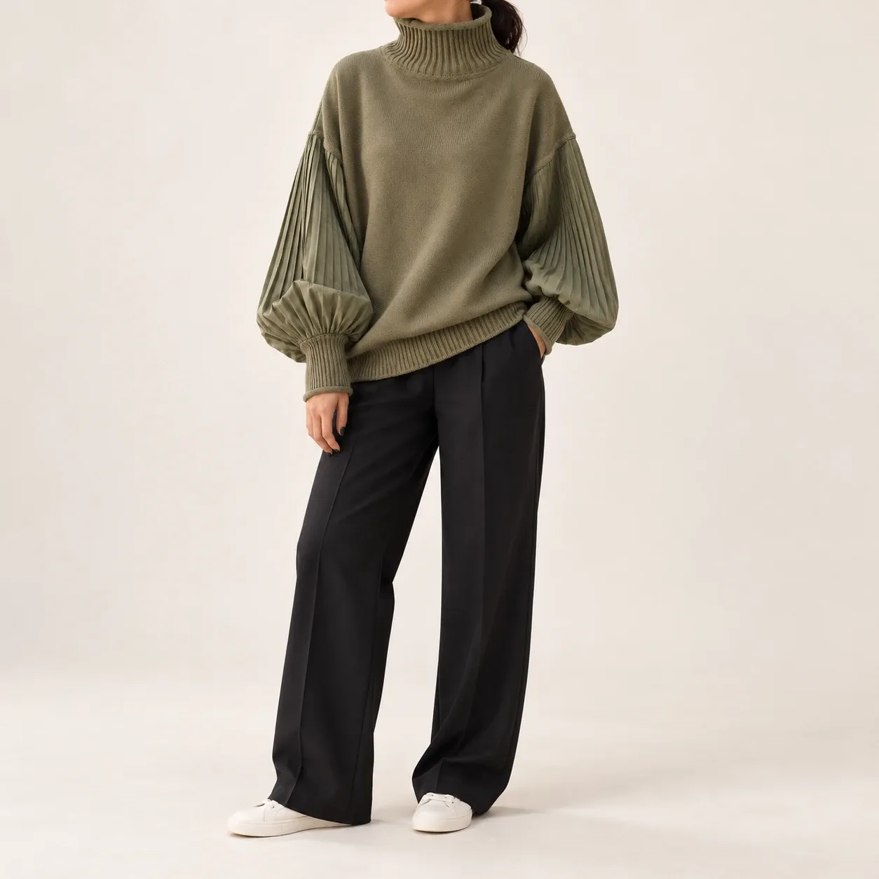 Saskia Pleated Sleeve Sweater — lead view