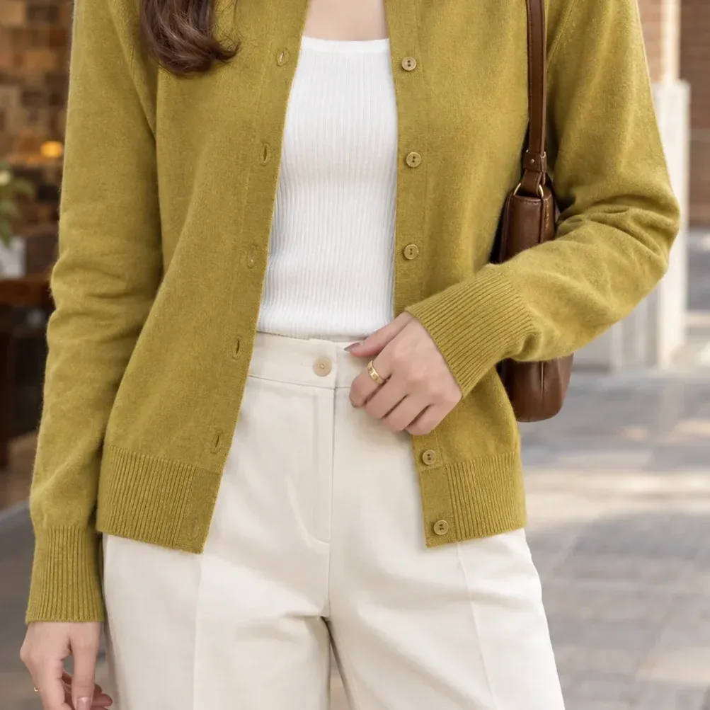 Catriona Fine Cardigan — Mustard Yellow lower garment detail