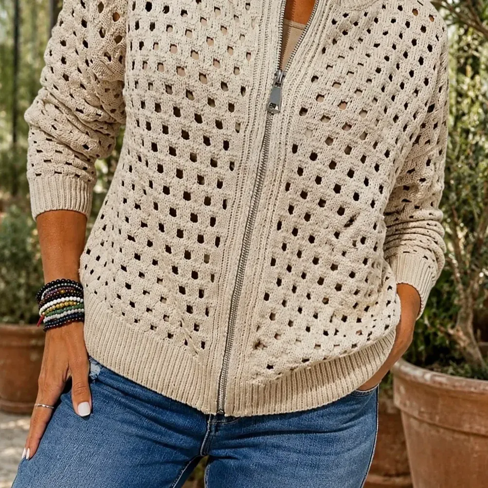 Georgina Openwork Cardigan — Beige lower garment detail