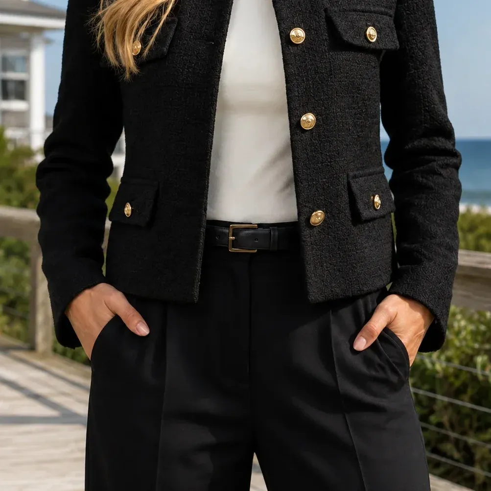 Hazel Button Jacket — Black garment detail