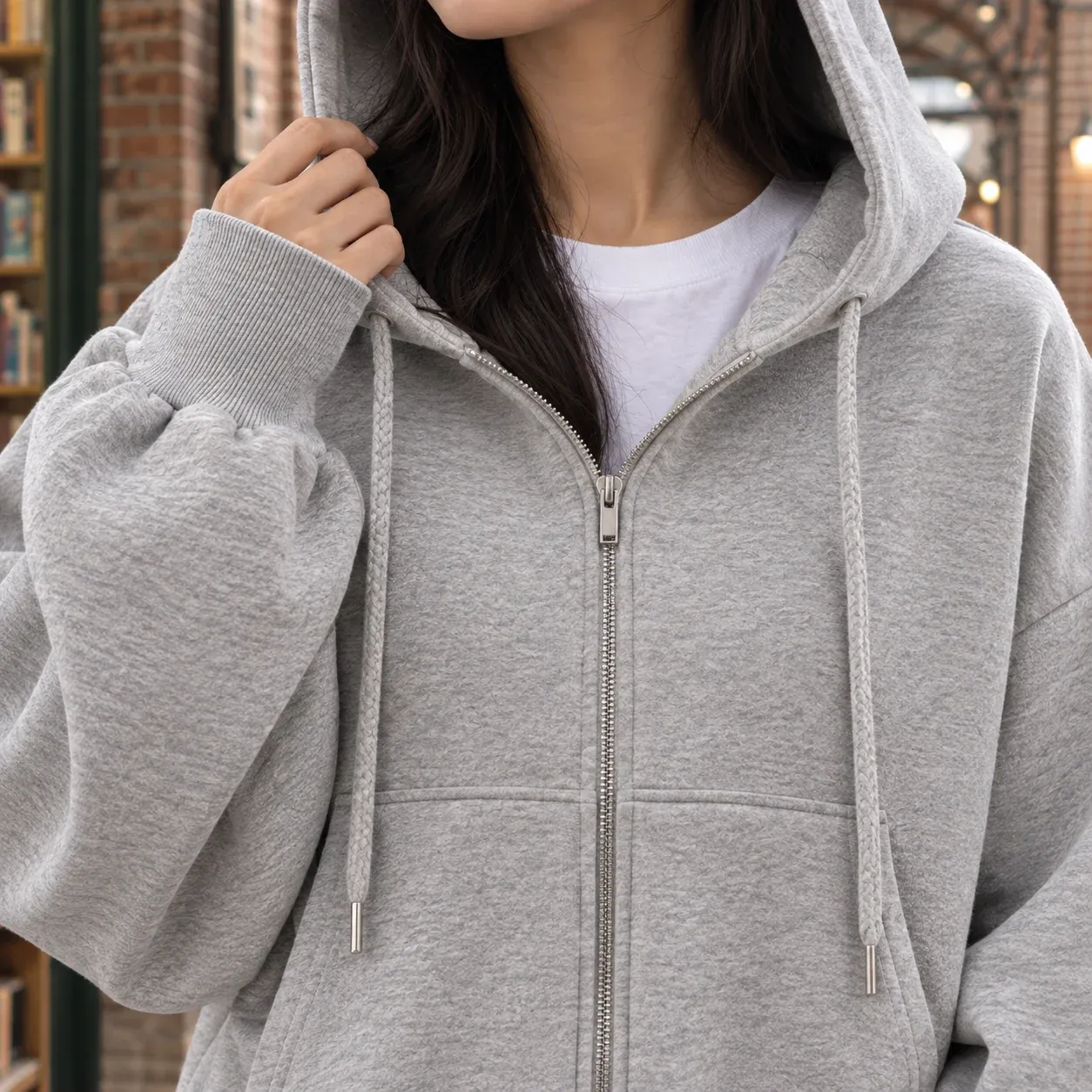 Maylis Cropped Hoodie — Light Gray source construction detail