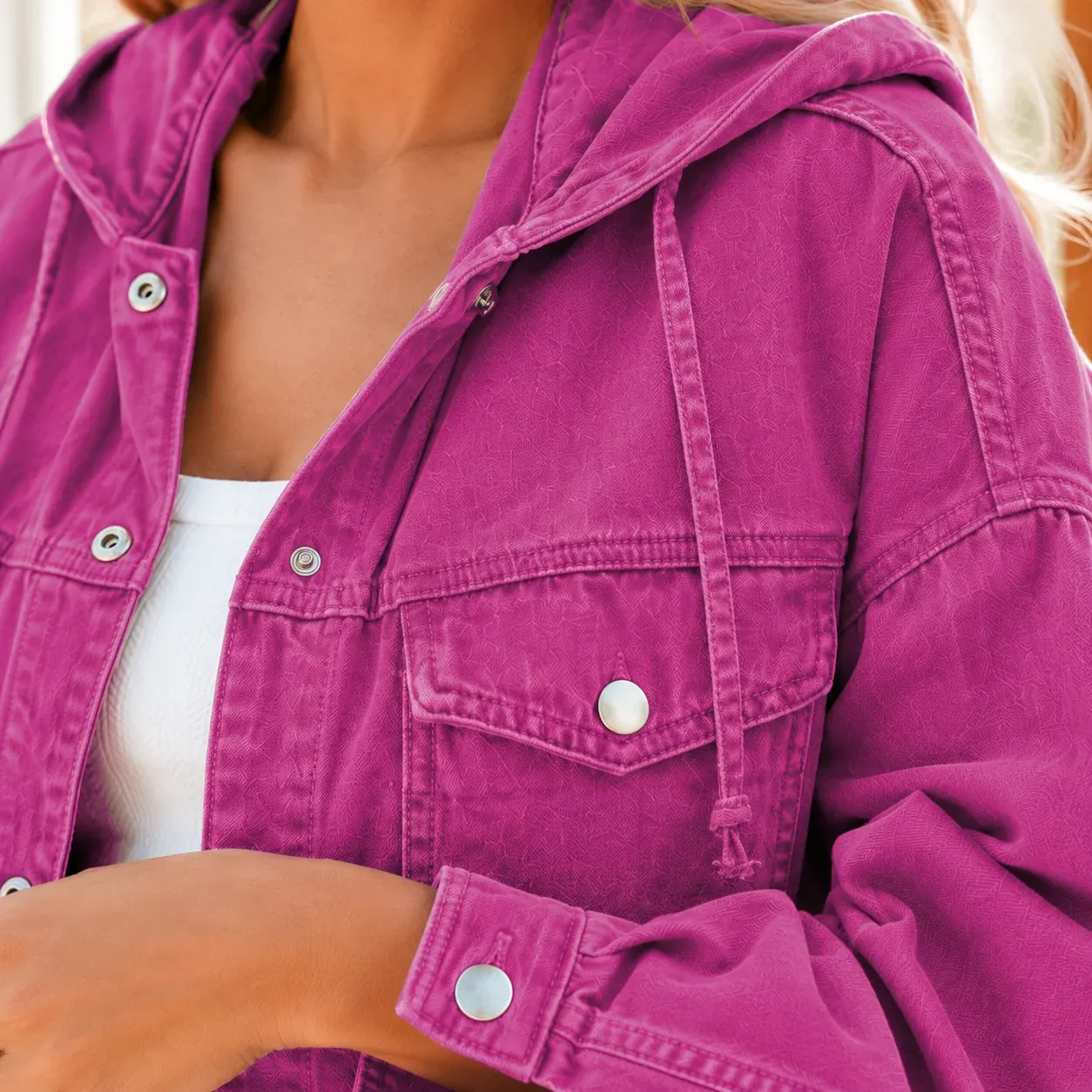 Antonia Hooded Jacket — Fuchsia construction detail