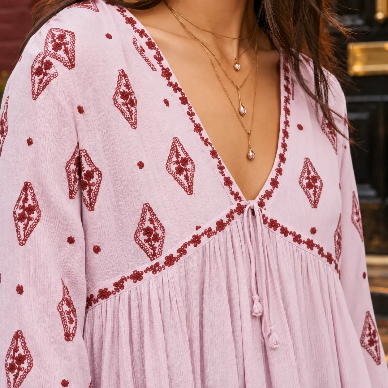 Seren Diamond Embroidered Blouse, construction detail