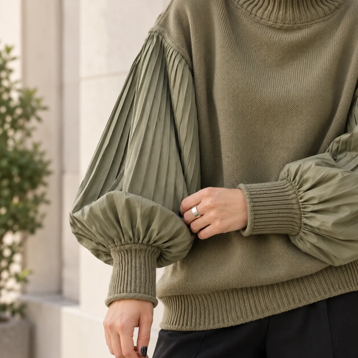 Saskia Pleated Sleeve Sweater — detail view
