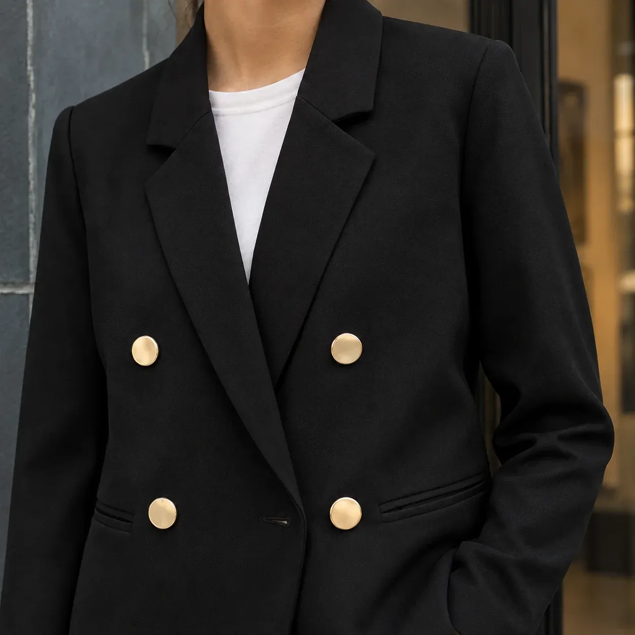 Gabrielle Double Blazer — Black construction detail