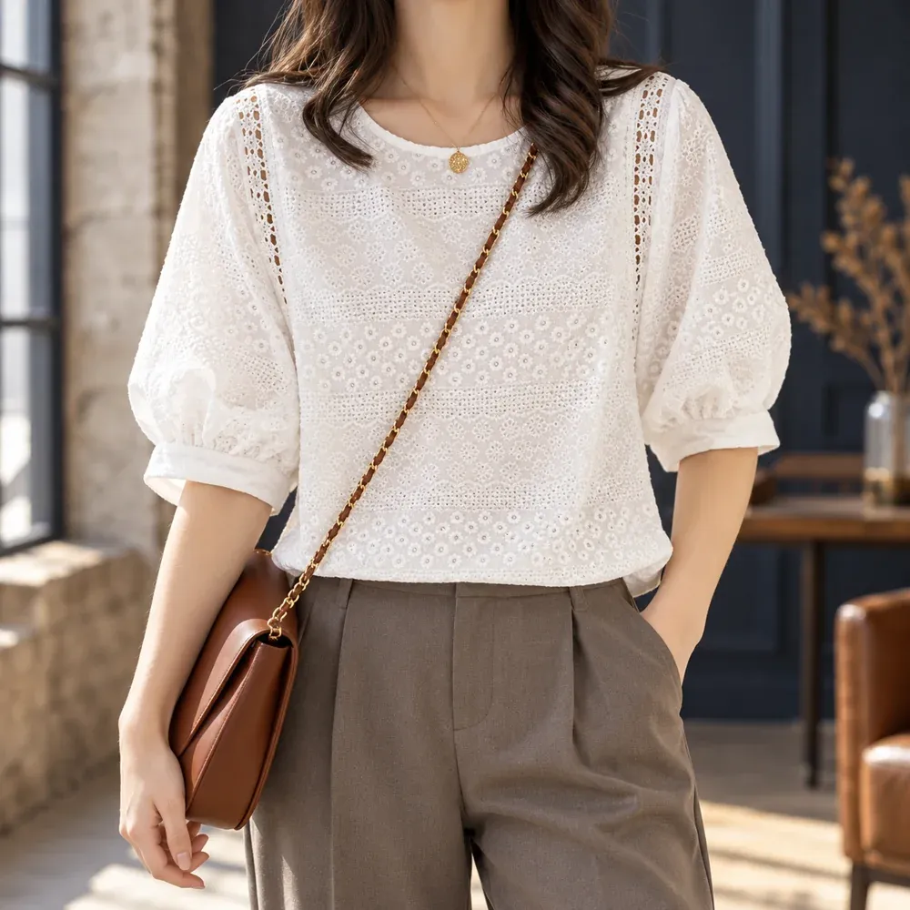 Evangeline Embroidered Blouse — Worn in context