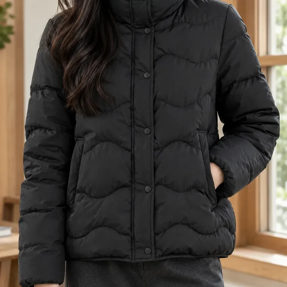 Aurore Quilted Jacket — Black construction detail