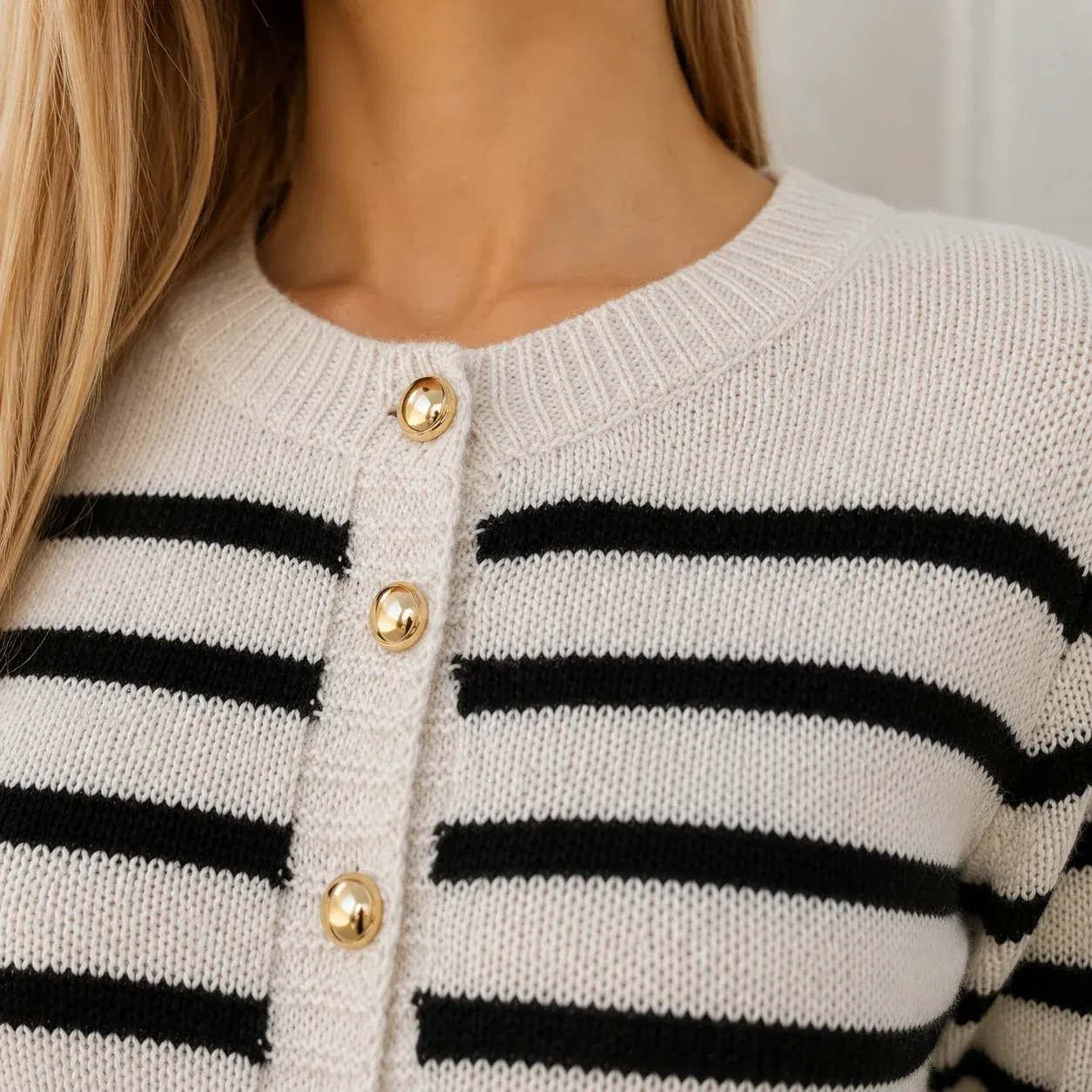 Audrey Stripe Cardigan — White construction detail