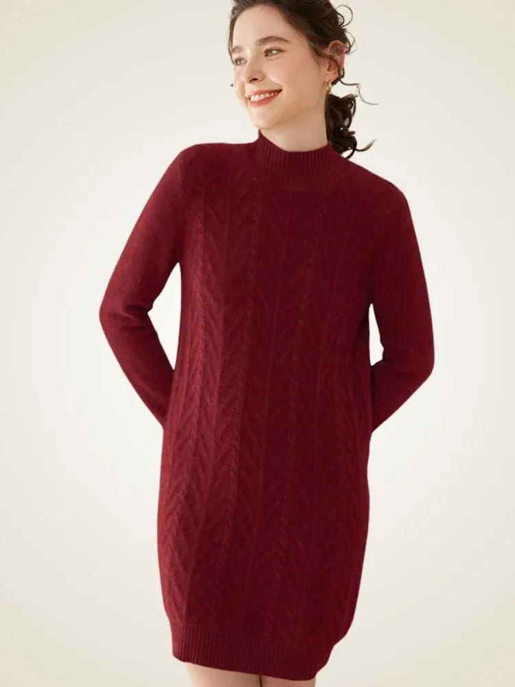 Sandrine Cable Dress — Burgundy