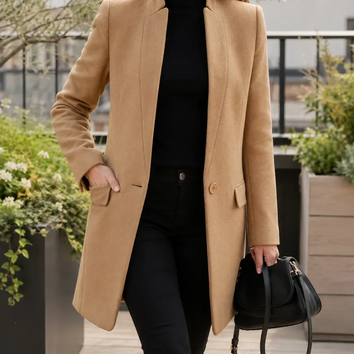 Seraphina Stand Coat — Beige cropped fit view