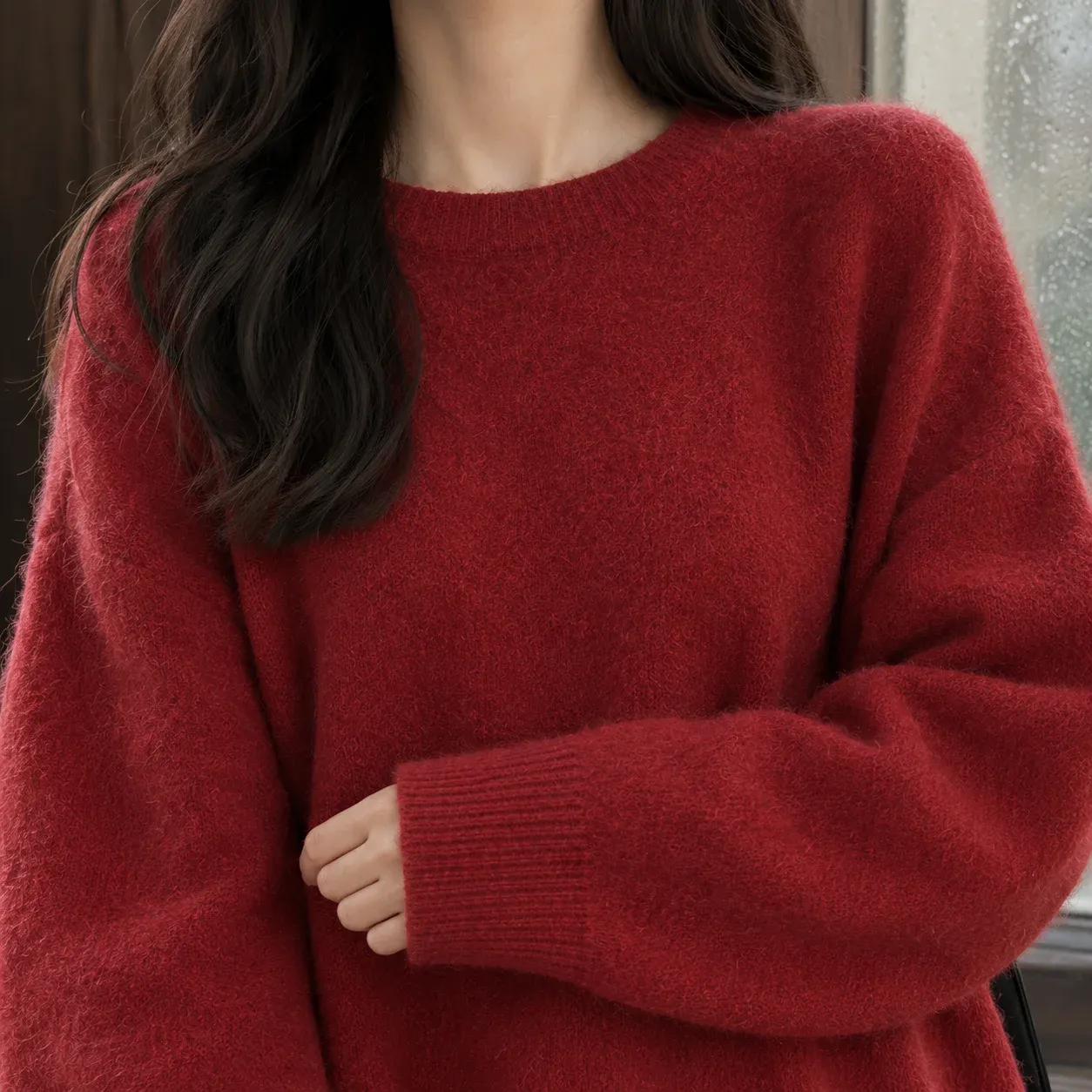 Stephanie Long Sweater — Red construction detail
